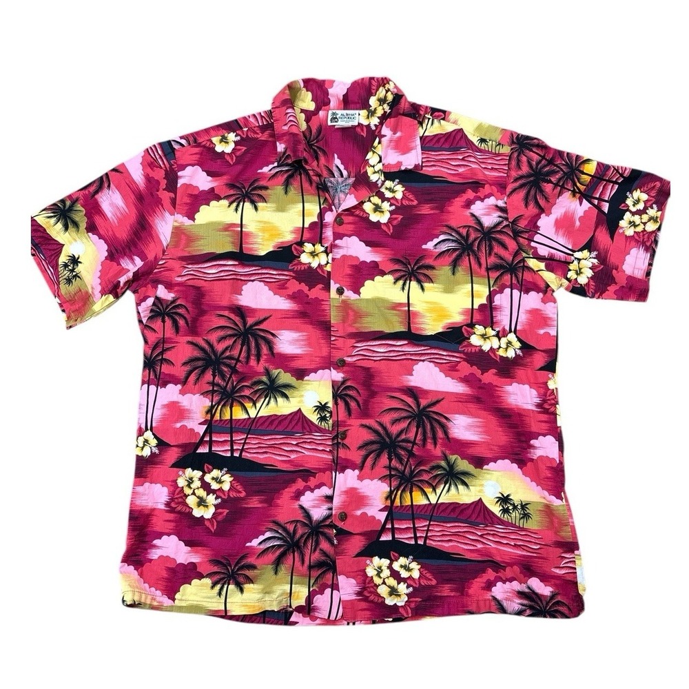 Aloha Republic‎ Hawaiian Pink S/Sleeve Shirt XL USA Made 100% Cotton Tropical